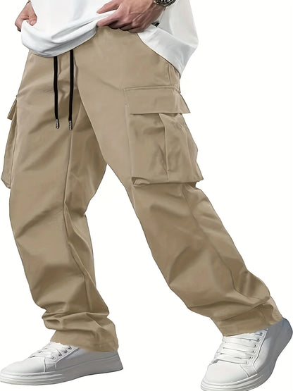 2024 new mens workwear pants, European and American mens loose straight casual pants, mens workwear pocket pants